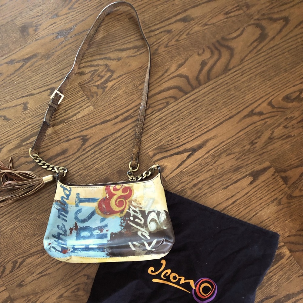 ICON rustic look shoulder bag with graffiti art